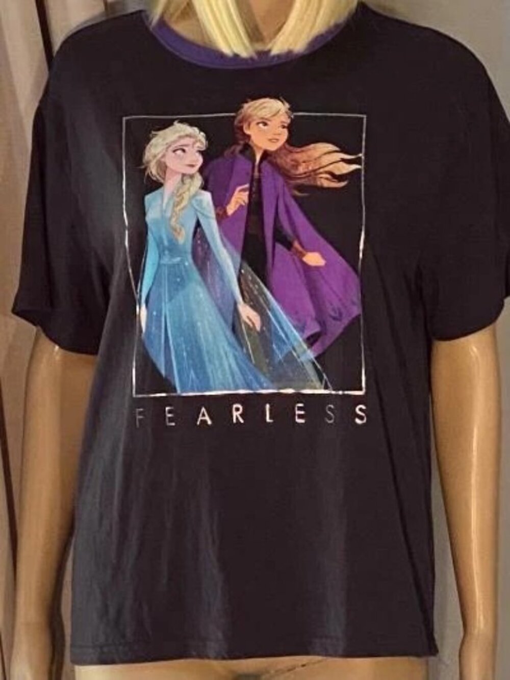 * Disney Frozen 2 Girls Juniors Fearless T-Shirt Size Large 11-13 Black/Purple